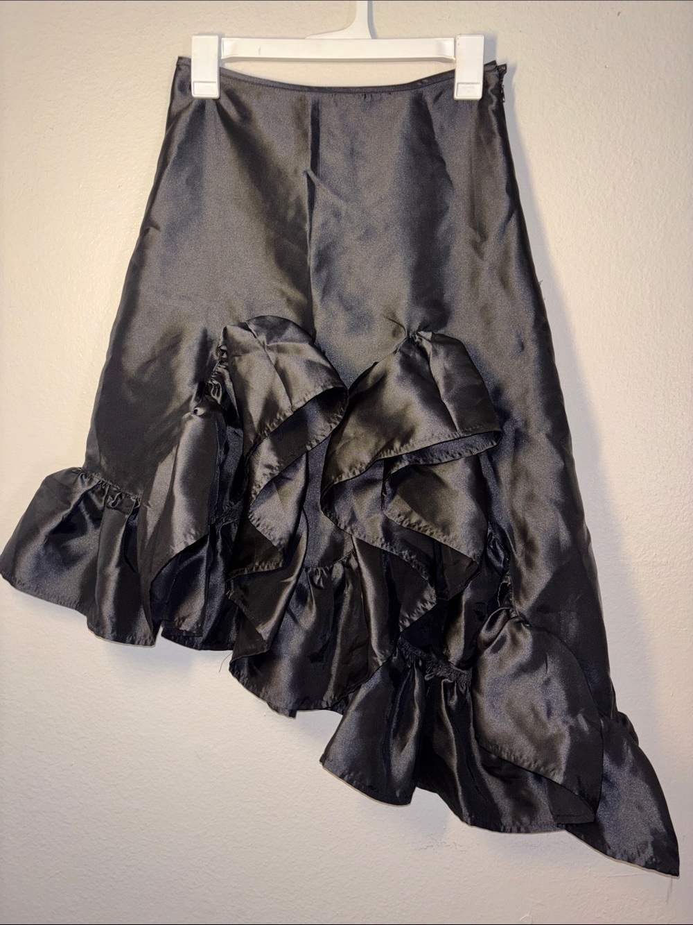Beulah Black Satin Ruffle Hem Skirt